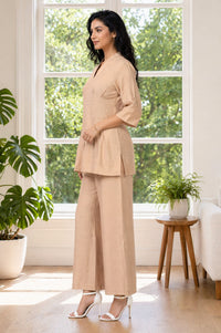 Light Gold Solid Rayon Blend A-line Top with Palazzo Set