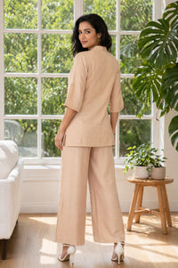 Light Gold Solid Rayon Blend A-line Top with Palazzo Set