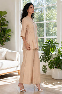 Light Gold Solid Rayon Blend A-line Top with Palazzo Set