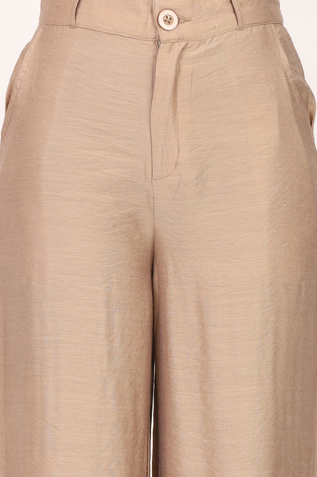 Light Gold Solid Rayon Blend A-line Top with Palazzo Set