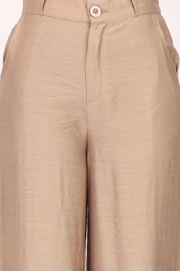 Light Gold Solid Rayon Blend A-line Top with Palazzo Set