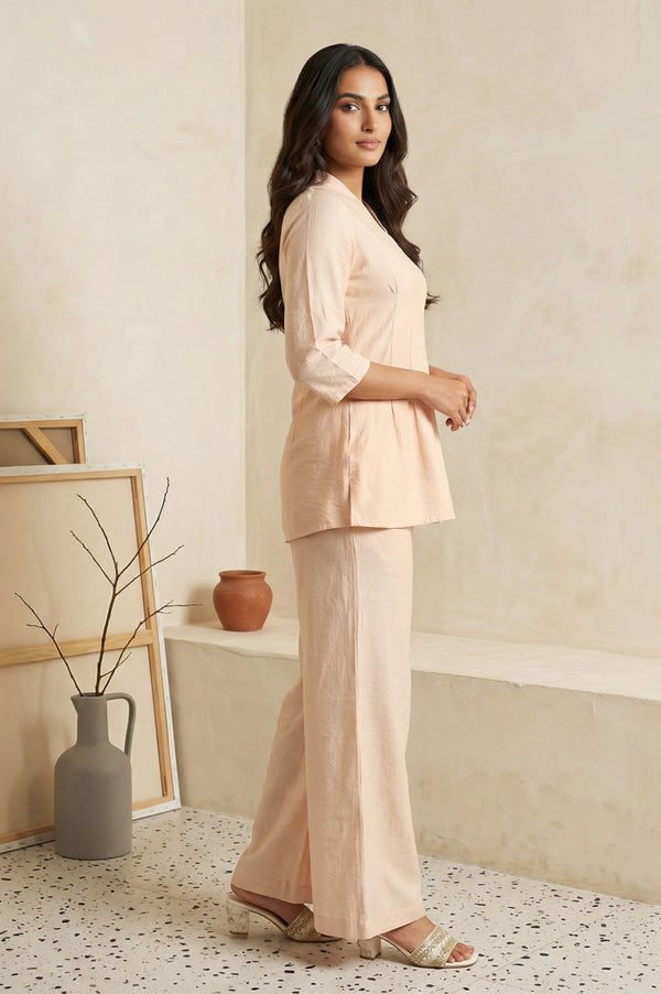 Cream Solid A-Line Top with Palazzo Co-ord Set