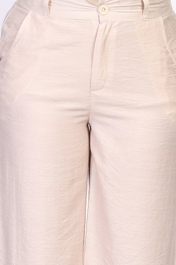 Cream Solid A-Line Top with Palazzo Co-ord Set