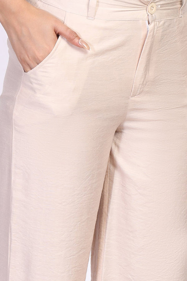 Cream Solid A-Line Top with Palazzo Co-ord Set