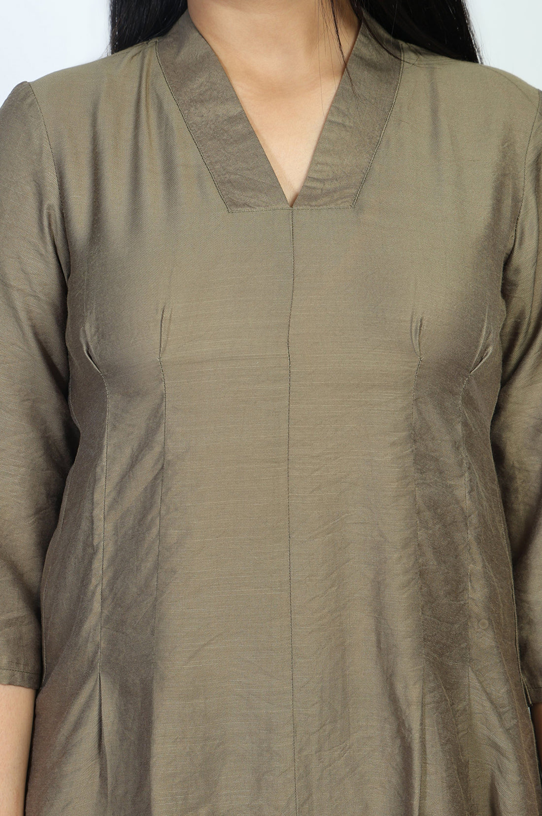 Olive Solid Buttons Straight Top with Palazzo Set