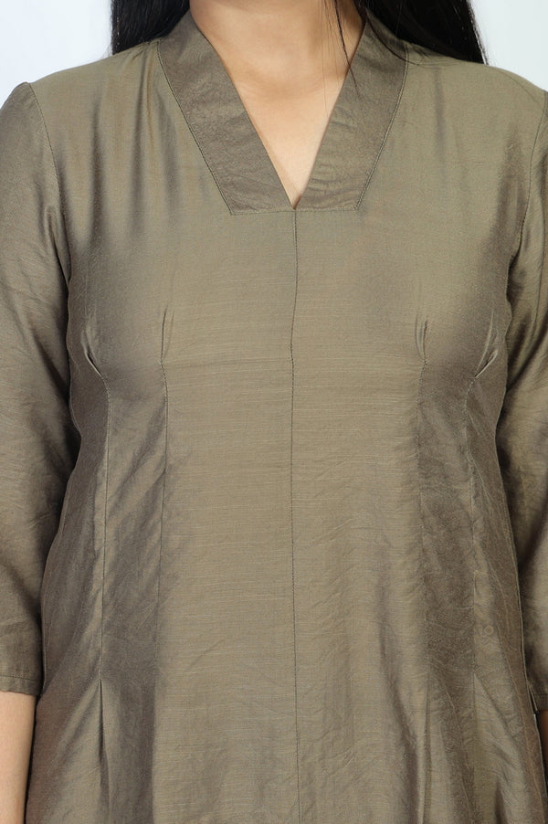 Olive Solid Buttons Straight Top with Palazzo Set