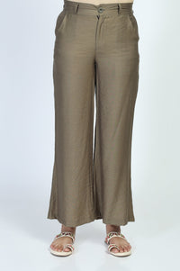 Olive Solid Buttons Straight Top with Palazzo Set