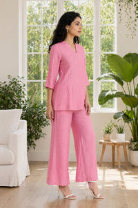 Pink Solid Rayon Blend A-line Top with Palazzo Set