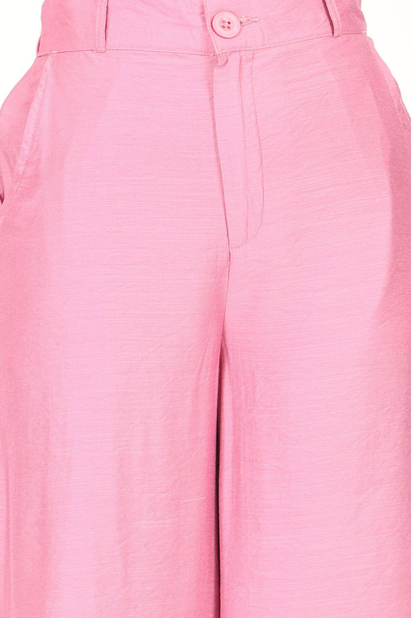 Pink Solid Rayon Blend A-line Top with Palazzo Set