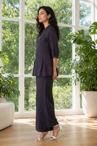 Navy Blue Solid Rayon Blend A-line Top with Palazzo Set