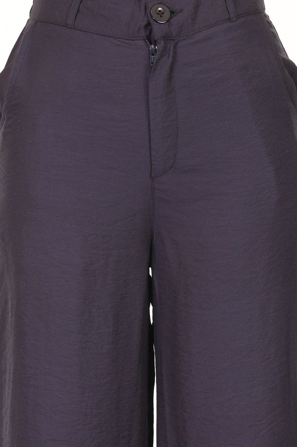 Navy Blue Solid Rayon Blend A-line Top with Palazzo Set
