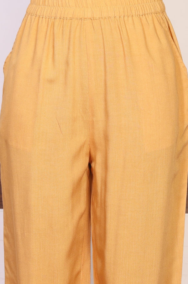 Cream Floral Printed Rayon Straight Kurta with Palazzo Set