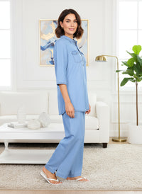 Blue Solid Lyocell Straight Kurta and Palazzo Co-ord Set
