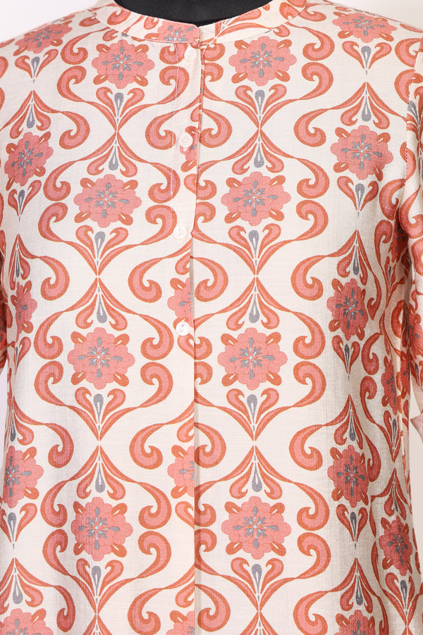 Peach Floral Printed Rayon Straight Kurta and Palazzo Set