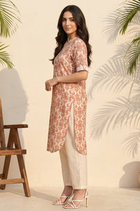Peach Floral Printed Rayon Straight Kurta and Palazzo Set