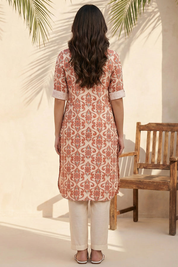 Peach Floral Printed Rayon Straight Kurta and Palazzo Set