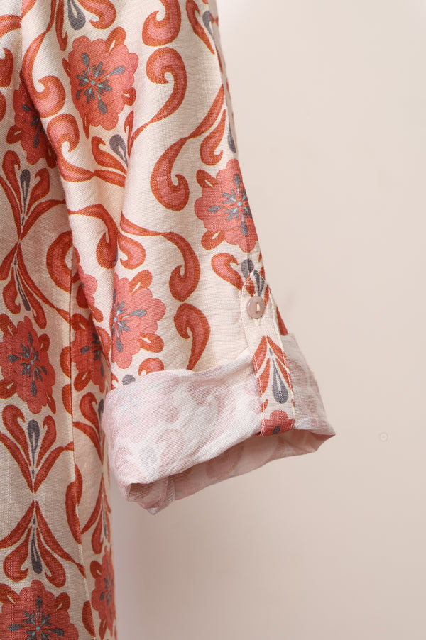 Peach Floral Printed Rayon Straight Kurta and Palazzo Set