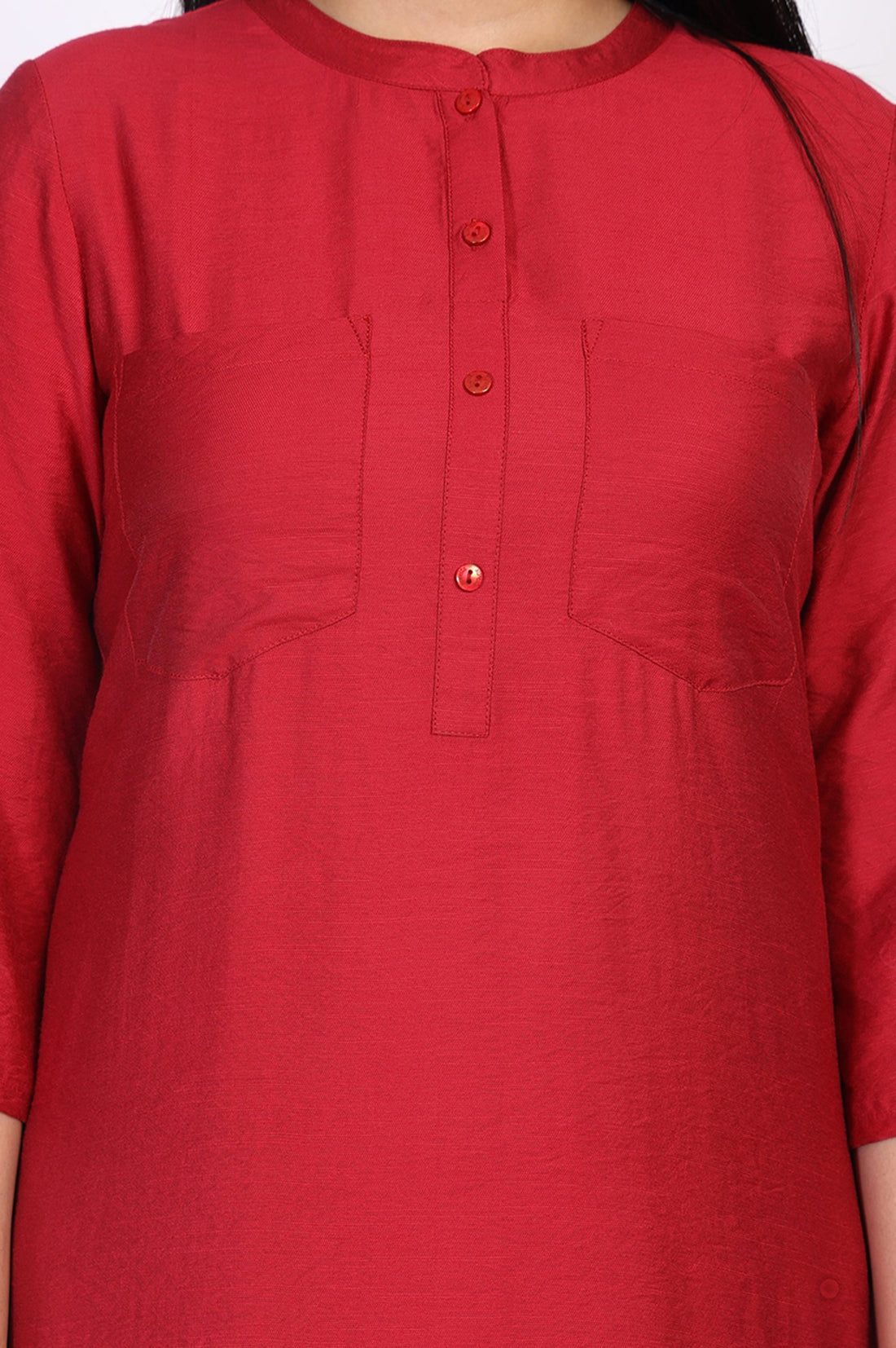 Red Solid Straight Kurta with Cullotes Set