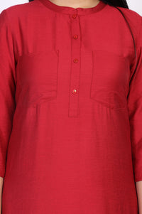 Red Solid Straight Kurta with Cullotes Set