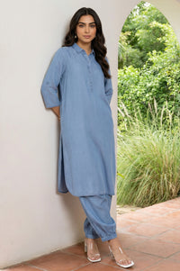 Blue Solid Lyocell Straight Kurta with Salwar Co-ord Set
