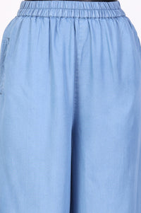 Blue Solid Lyocell Straight Kurta with Salwar Co-ord Set