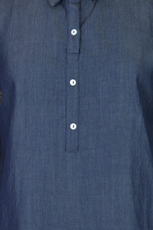 Blue Solid Lyocell Straight Kurta with Trousers Co-ord Set