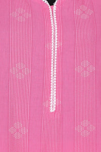 Pink Geometric Printed Lace Cotton Blend Straight Kurta with Palazzo and Dupatta Set