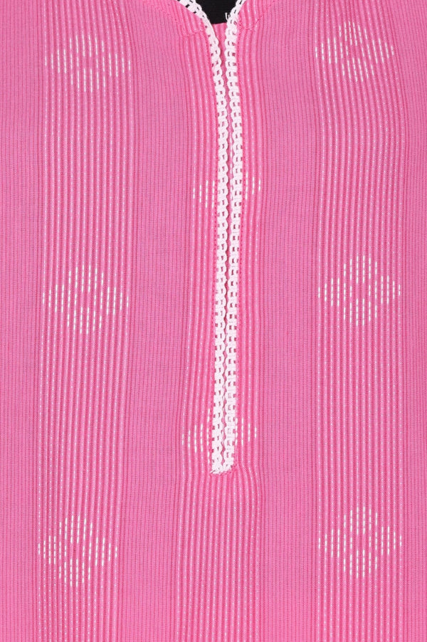 Pink Geometric Printed Lace Cotton Blend Straight Kurta with Palazzo and Dupatta Set