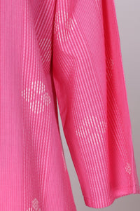 Pink Geometric Printed Lace Cotton Blend Straight Kurta with Palazzo and Dupatta Set