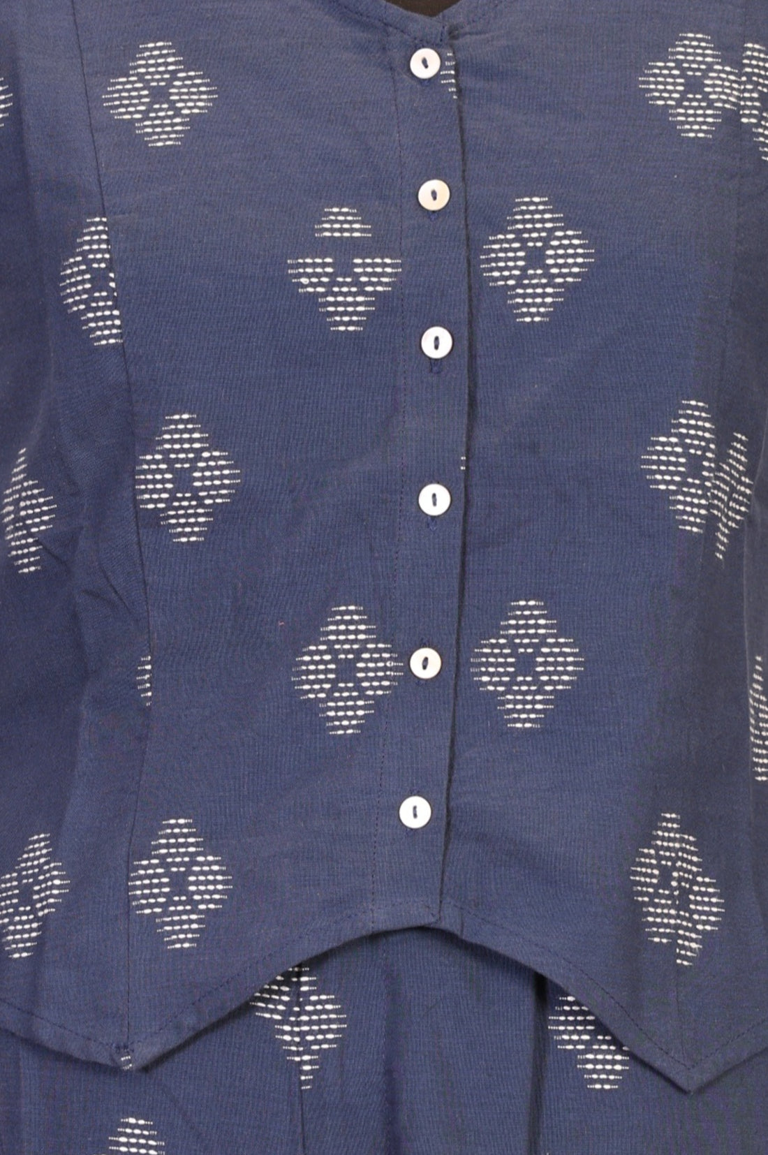 Blue Yarn Dyed Cotton Butta Dobby Sleeveless Waist Coat and Trousers Co-ord Set