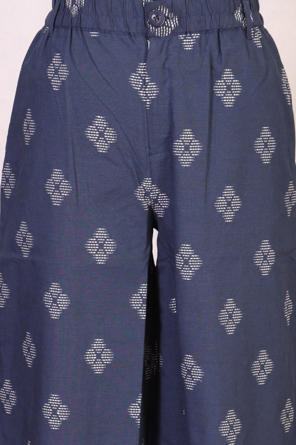 Blue Yarn Dyed Cotton Butta Dobby Sleeveless Waist Coat and Trousers Co-ord Set