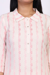 Pink Geometric Printed Cotton Blend Straight Kurta with Palazzo Set