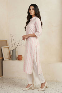 Pink Geometric Printed Cotton Blend Straight Kurta with Palazzo Set