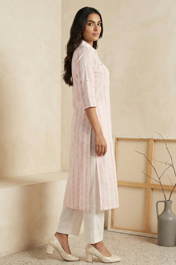 Pink Geometric Printed Cotton Blend Straight Kurta with Palazzo Set