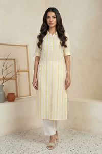 Yellow Geometric Printed Cotton Blend Straight Kurta with Palazzo Set