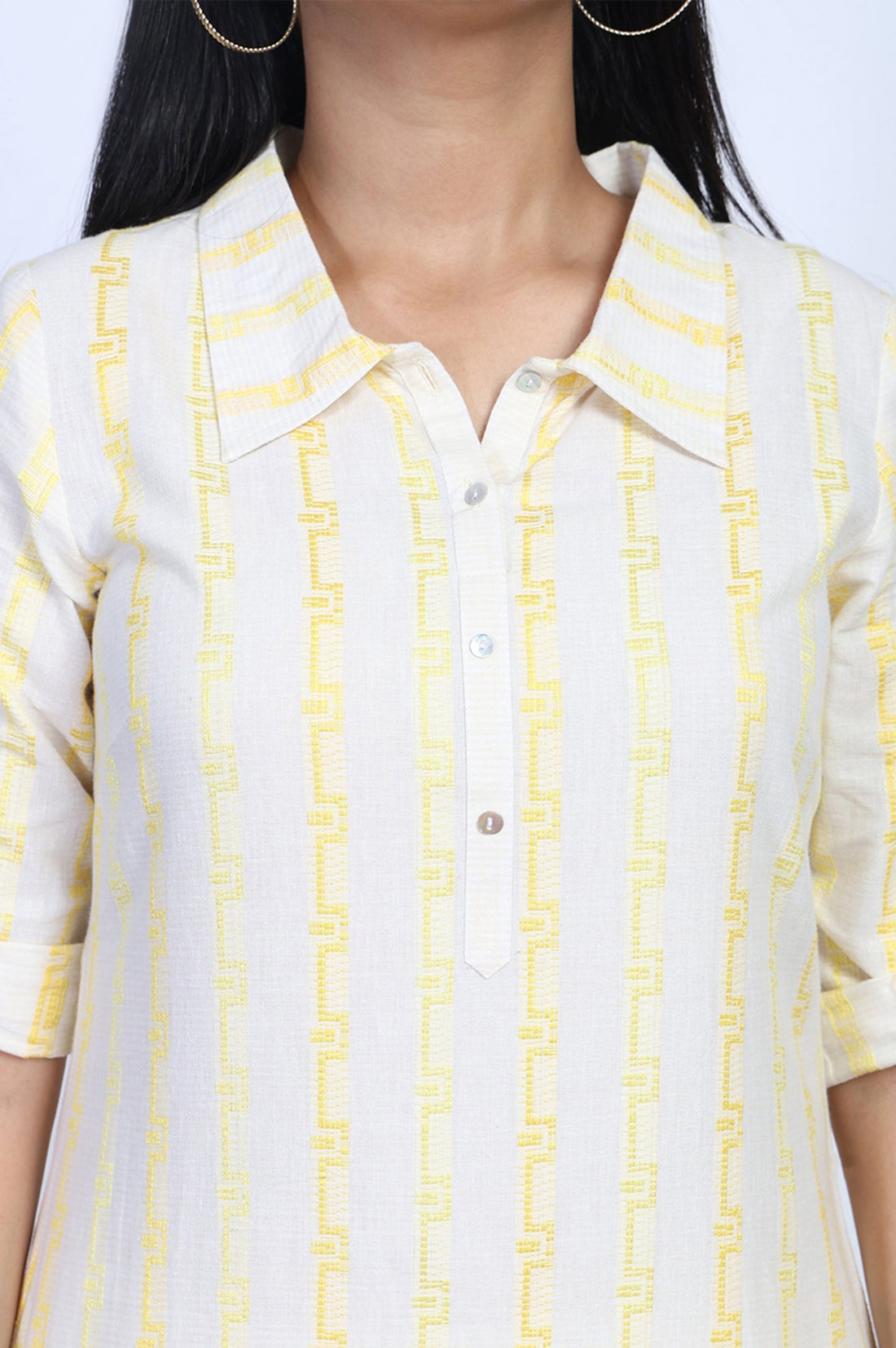 Yellow Geometric Printed Cotton Blend Straight Kurta with Palazzo Set