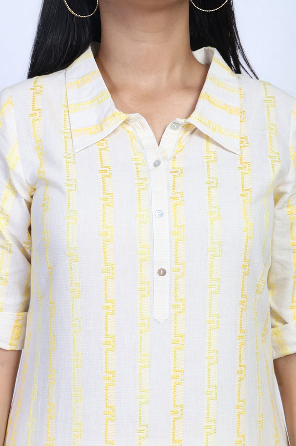 Yellow Geometric Printed Cotton Blend Straight Kurta with Palazzo Set