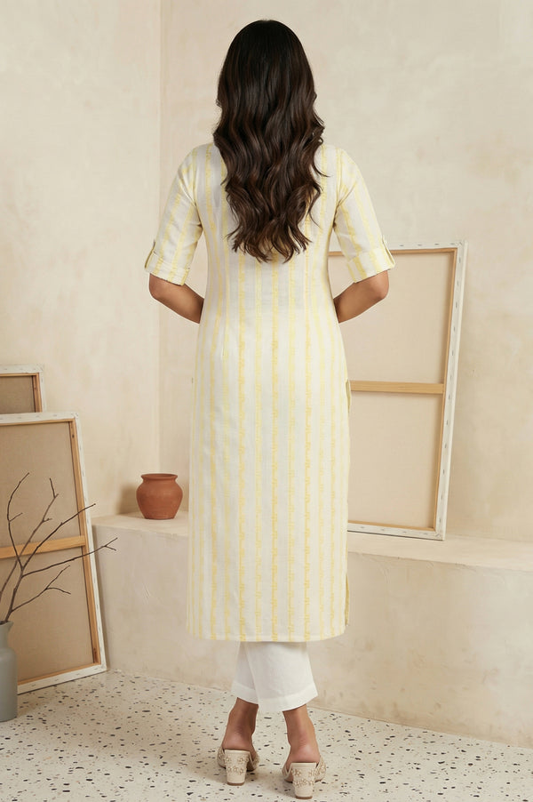 Yellow Geometric Printed Cotton Blend Straight Kurta with Palazzo Set