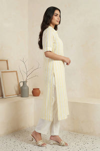 Yellow Geometric Printed Cotton Blend Straight Kurta with Palazzo Set