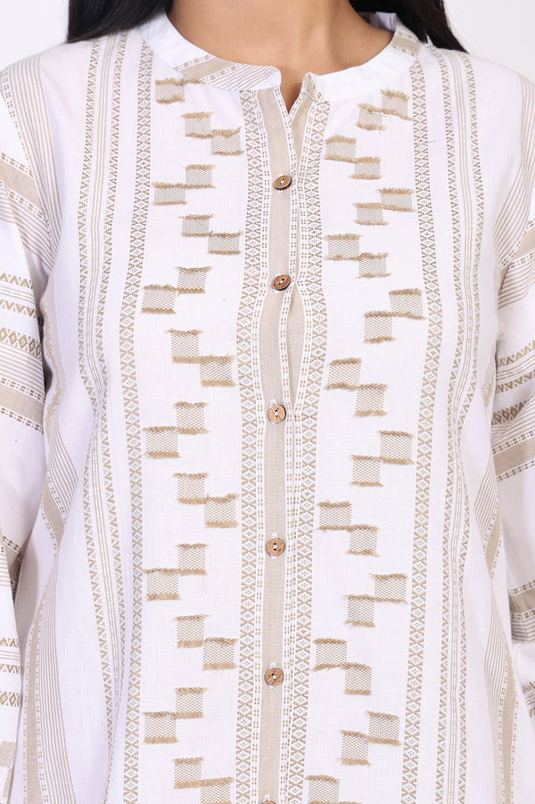 White Self-design Pure Cotton Straight Tunic and Palazzo Set