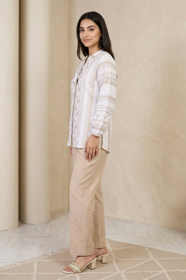 White Self-design Pure Cotton Straight Tunic and Palazzo Set