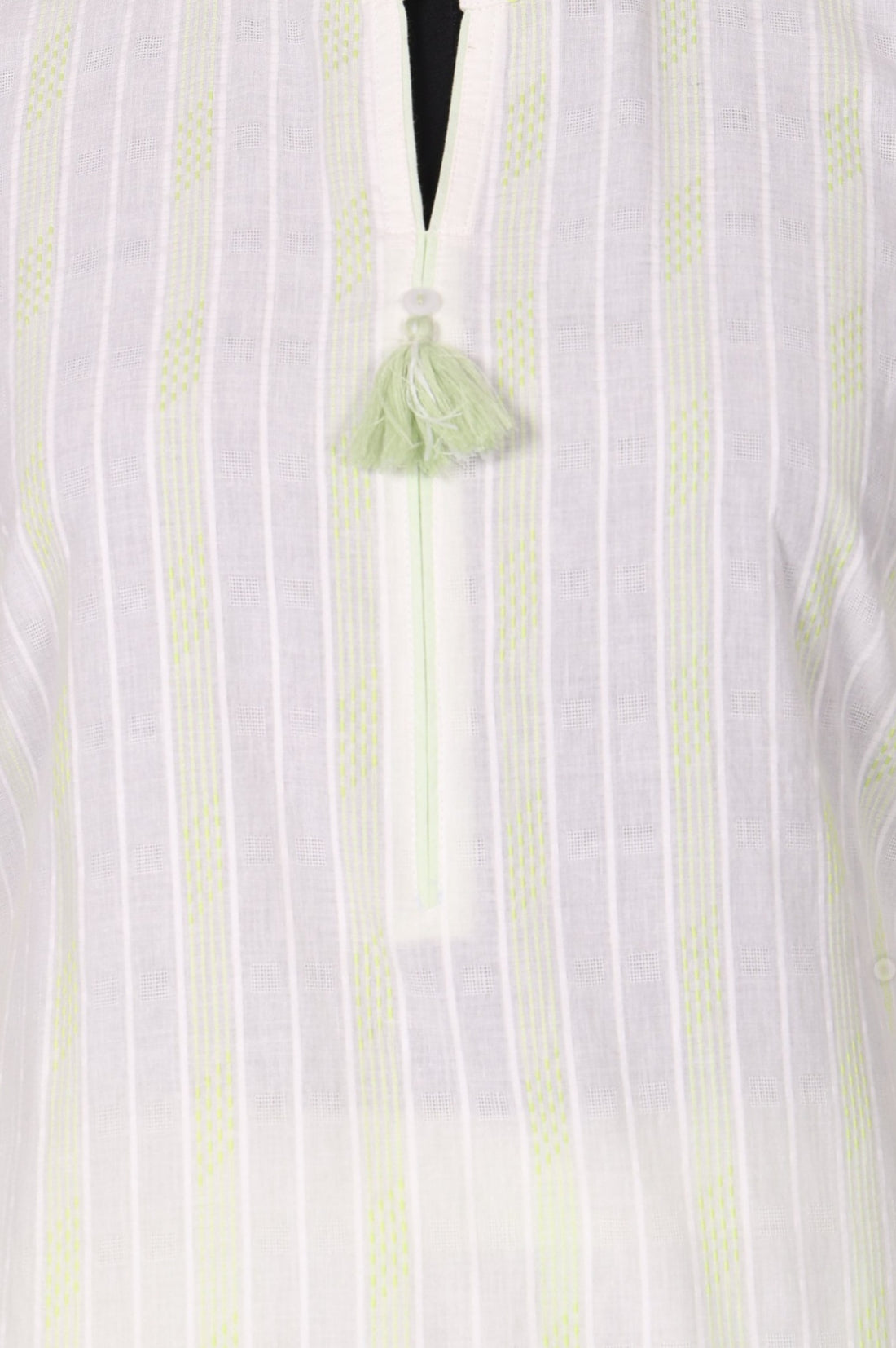 White Striped Tassels Pure Cotton Straight Kurta with Palazzo and Dupatta Set