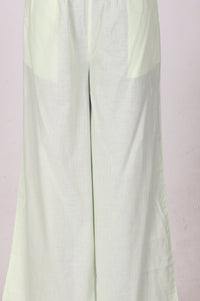 White Striped Tassels Pure Cotton Straight Kurta with Palazzo and Dupatta Set