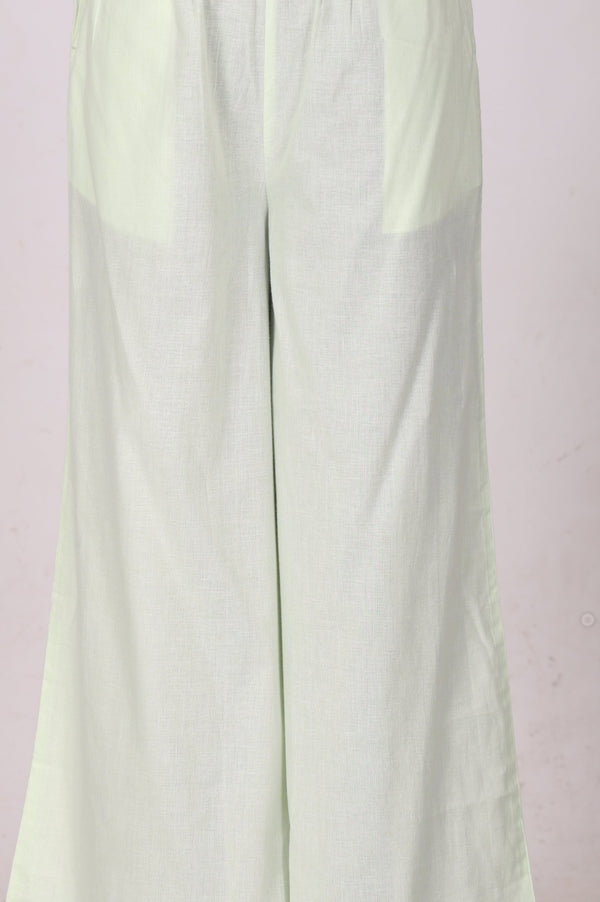 White Striped Tassels Pure Cotton Straight Kurta with Palazzo and Dupatta Set