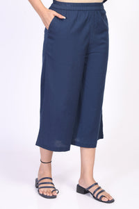 Blue Striped Cotton Blend Straight Kurta with Cullotes and Stole Set