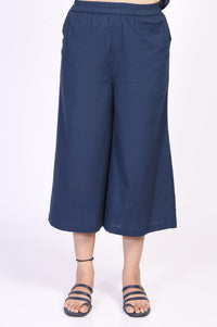 Blue Striped Cotton Blend Straight Kurta with Cullotes and Stole Set