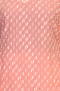 Peach Yarn Dyed Pure Cotton Straight Kurta with Palazzo and Dupatta Set