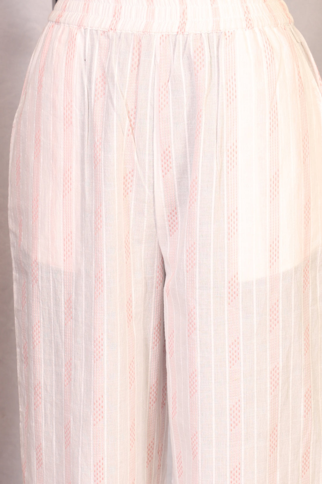 Peach Yarn Dyed Pure Cotton Straight Kurta with Palazzo and Dupatta Set