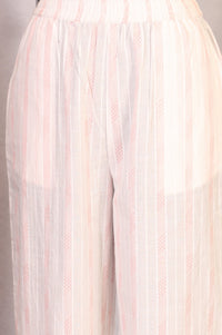 Peach Yarn Dyed Pure Cotton Straight Kurta with Palazzo and Dupatta Set