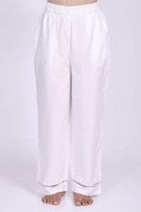 White Abstract Printed Cotton Straight Kurta with Palazzo and Dupatta Set